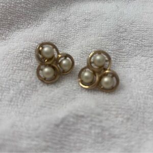 Trifari Gold and Cream Pearl Earrings